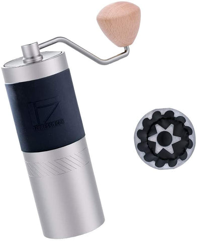 1Zpresso JX Manual Coffee Grinder Light Gray Capacity 35g with Assembly Stainless Steel Conical Burr - Numerical Internal Adjustable Setting, Portable Mill Faster Grind Efficiency to Coarse for Filter