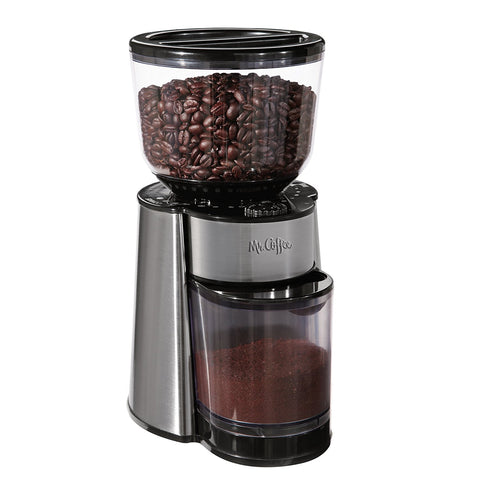 Mr. Coffee Automatic Burr Mill Grinder with 18 Custom Grinds, Silver, BMH23-RB-1